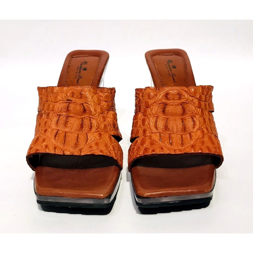 Luciano Rossi Crocodile Style Leather Heels Mule Womens Size 7 Made in USA